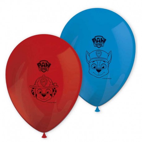 8 Globos Patrulla Canina de Látex Rojo y Azul