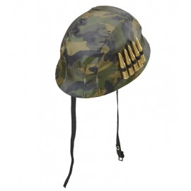 Capacete de soldado com balas