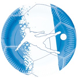 8 pratos brancos de futebol azul