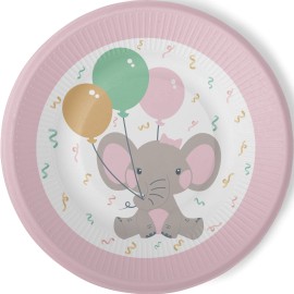 8 pratos rosa de elefantito 23 cm